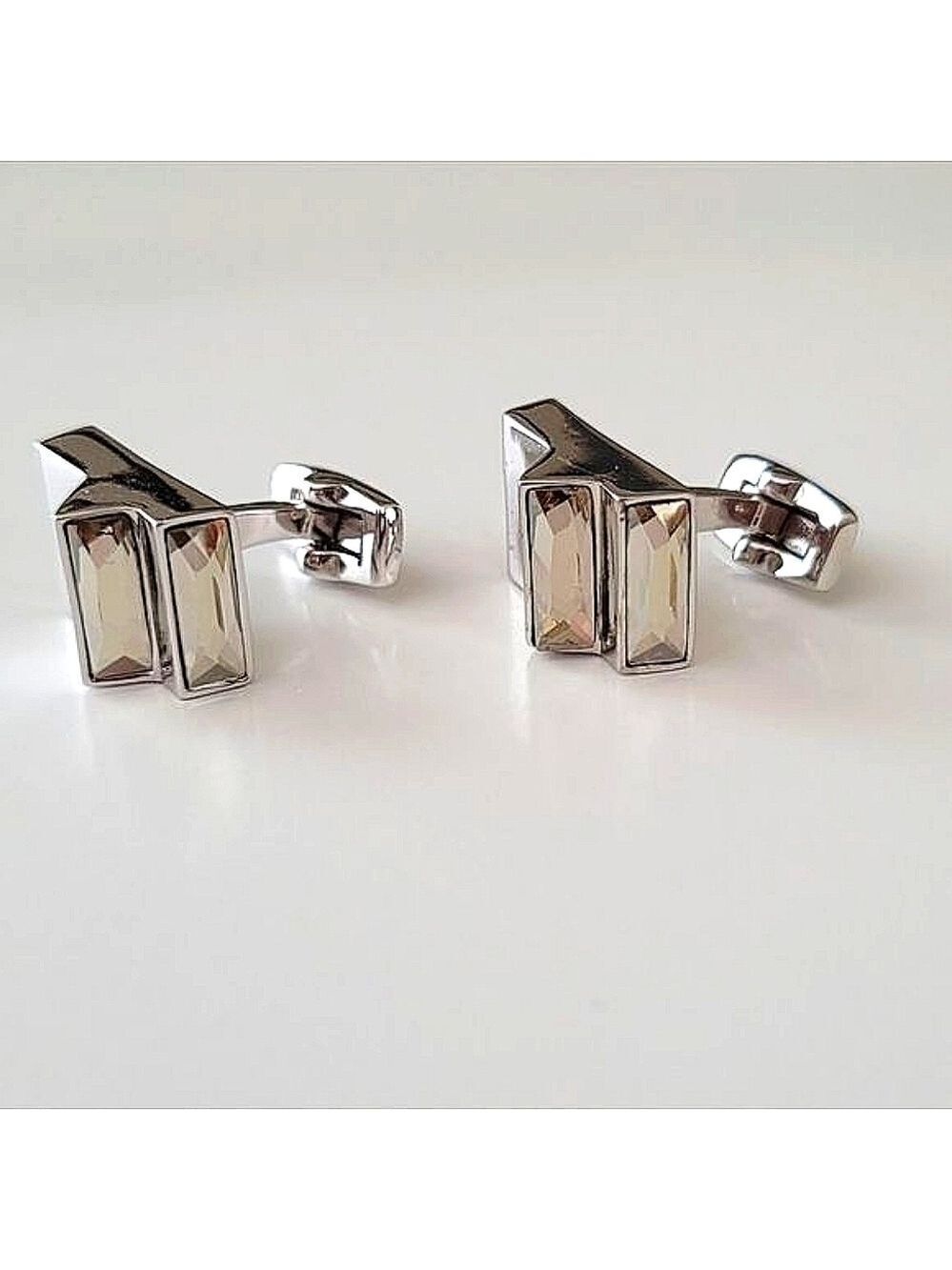Silver Tone Crystal Cufflinks #0072